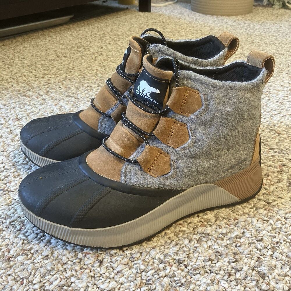 Sorel Out N About Classic Felt Ankle Boot Size 6.5 Waterproof Gray Tan Outdoors